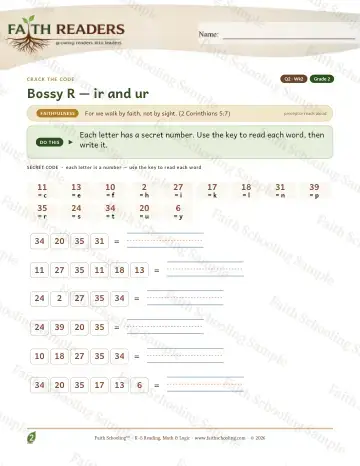2nd Grade phonics worksheet — Bossy R Ir Ur — Crack The Code (Practice 2)