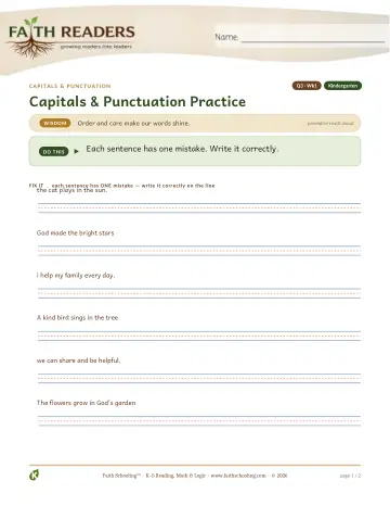 Kindergarten Grammar & Writing: Capitalization Punctuation — worksheet preview