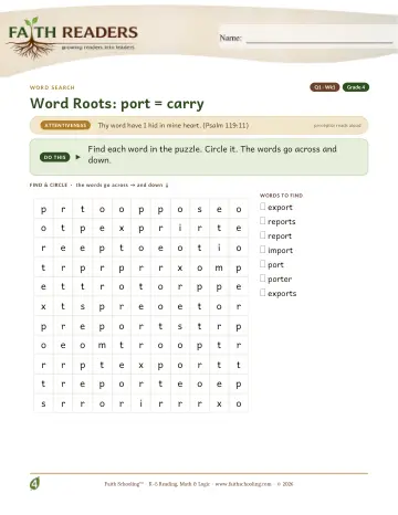 Q1 Word Roots Port Carry — Word Search (Practice 1)