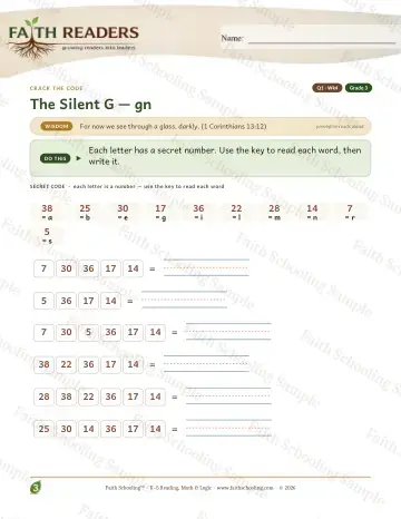3rd Grade phonics worksheet — Silent G Gn — Crack The Code (Practice 4)