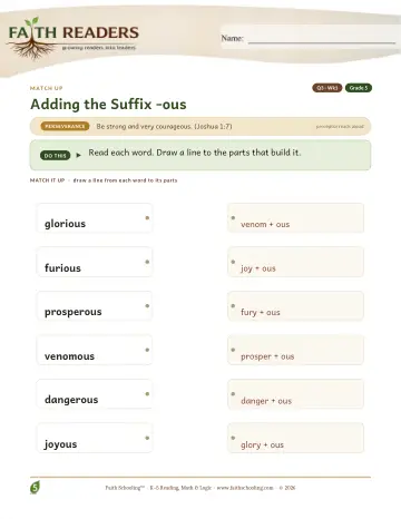 Adding The Suffix Ous — Match Up (Practice 1)