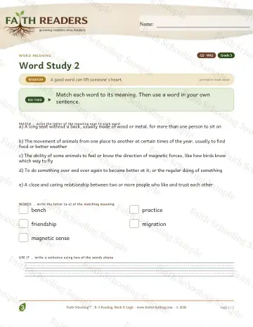 3rd Grade vocabulary & word study worksheet — Vocabulary — Word Meaning (Practice 2) (Practice 2)
