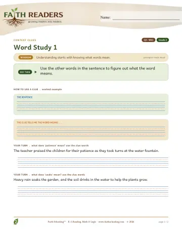 Grade 2 Vocabulary, Morphology & Word Study: Context Clues — worksheet preview