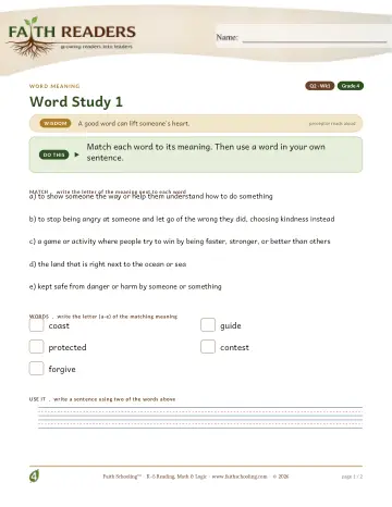 Grade 4 Vocabulary, Morphology & Word Study: Word Meaning — worksheet preview