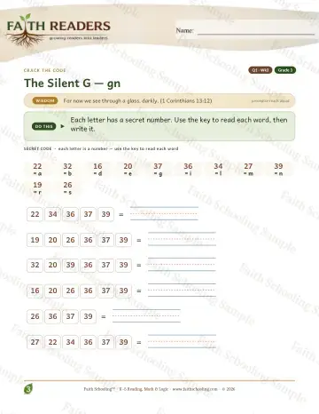 3rd Grade phonics worksheet — Silent G Gn — Crack The Code (Practice 3)
