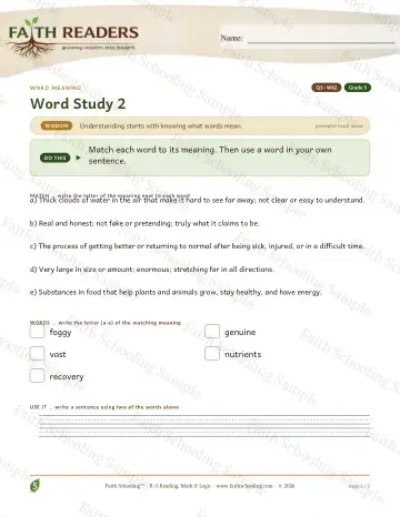 5th Grade vocabulary & word study worksheet — Vocabulary — Word Meaning (Practice 2) (Practice 1)