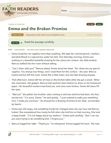 Grade 4 Reading Comprehension & Fluency: Theme And Purpose — worksheet preview
