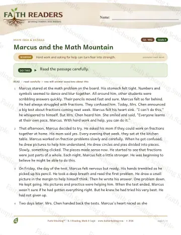 4th Grade reading comprehension worksheet — Reading Comprehension — Main Idea And Details (Practice 2) (Practice 4)