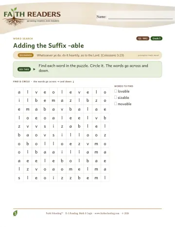 Adding The Suffix Able — Word Search (Practice 1)