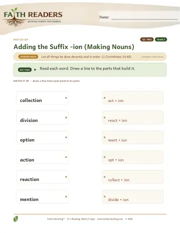 Adding The Suffix Ion Making Nouns — Match Up (Practice 1)