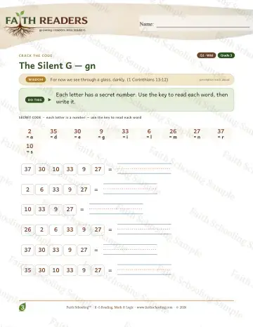 3rd Grade phonics worksheet — Silent G Gn — Crack The Code (Practice 6)
