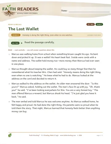 Grade 3 Reading Comprehension & Fluency: Read And Recall — worksheet preview