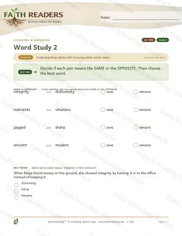 4th Grade vocabulary & word study worksheet — Vocabulary — Synonyms Antonyms (Practice 2) (Practice 3)