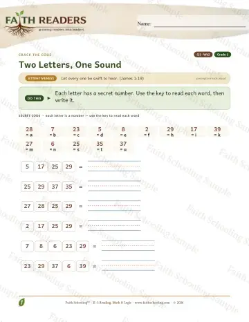 1st Grade phonics worksheet — Word Games & Puzzles. Q1 Two Letters One Sound — Crack The Code (Practice 3)