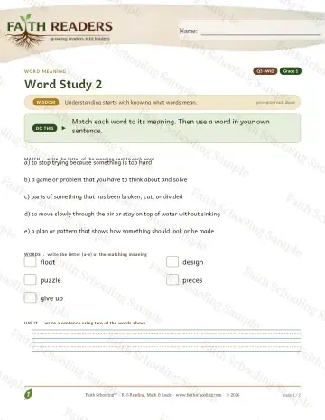 1st Grade vocabulary & word study worksheet — Vocabulary — Word Meaning (Practice 2) (Practice 3)
