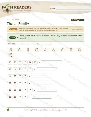 1st Grade phonics worksheet — The All Family — Crack The Code (Practice 4)