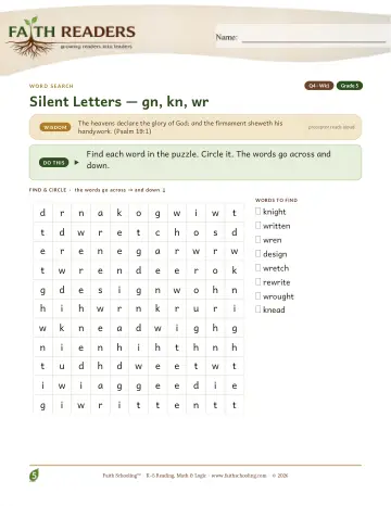 Silent Letters Review — Word Search (Practice 1)