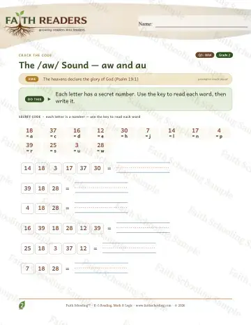 2nd Grade phonics worksheet — The AW AU Sound — Crack The Code (Practice 4)