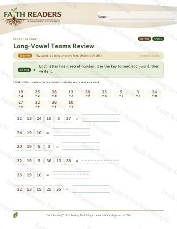 2nd Grade phonics worksheet — Long Vowel Teams Review — Crack The Code (Practice 3)