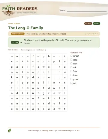 The Long O Family — Word Search (Practice 1)