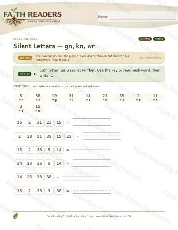 5th Grade phonics worksheet — Silent Letters Review — Crack The Code (Practice 5)