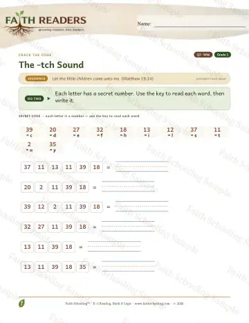 1st Grade phonics worksheet — The TCH Sound — Crack The Code (Practice 6)