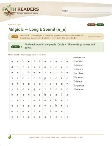 Magic E: e-e - Word Search (Practice 1)