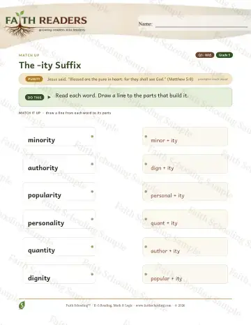 5th Grade vocabulary & word study worksheet — The Ity Suffix — Match Up (Practice 5)