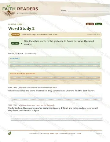 4th Grade vocabulary & word study worksheet — Vocabulary — Context Clues (Practice 2) (Practice 3)