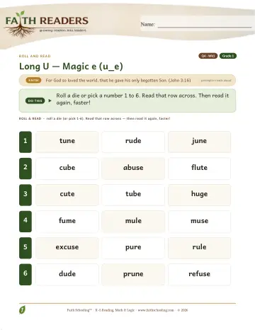 Magic E U E — Roll And Read (Practice 1)