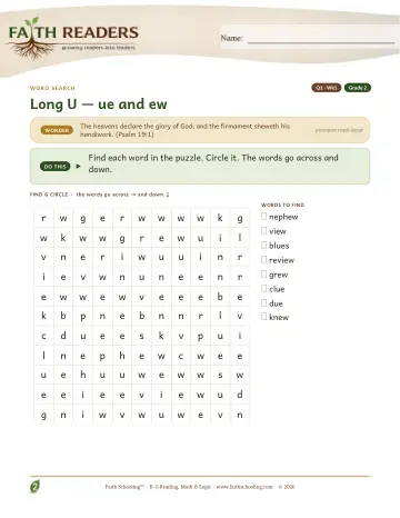 Long U Ue Ew — Word Search (Practice 1)