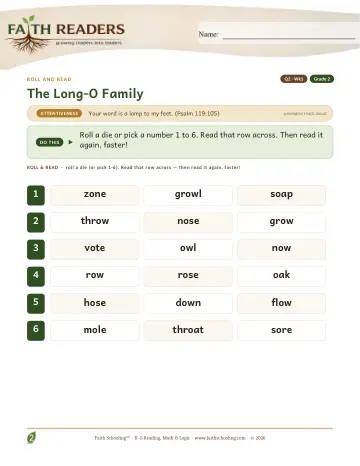 The Long O Family — Roll And Read (Practice 1)