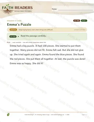 1st Grade reading comprehension worksheet — Reading Comprehension — Sequence And Cause (Practice 3) (Practice 1)