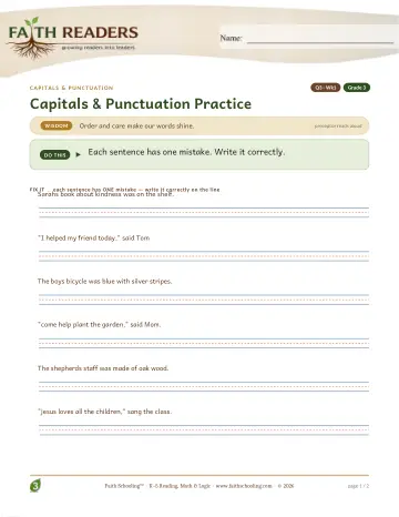 Grade 3 Grammar & Writing: Capitalization Punctuation — worksheet preview