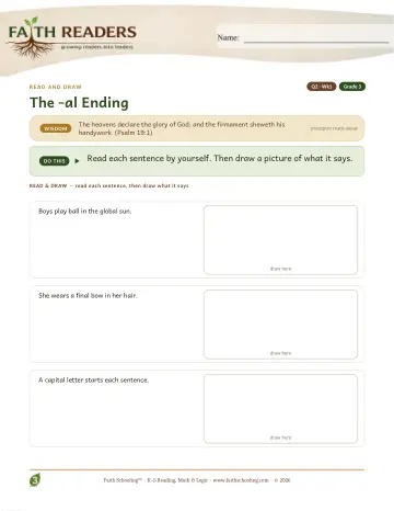 Grade 3 Vocabulary, Morphology & Word Study: Al Suffix — worksheet preview
