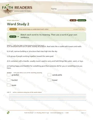 Kindergarten vocabulary & word study worksheet — Vocabulary — Word Meaning (Practice 2) (Practice 3)