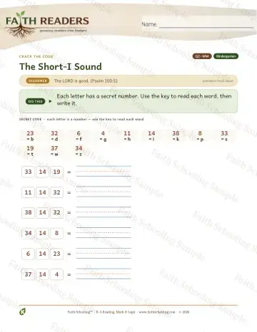 Kindergarten phonics worksheet — The Short I Sound — Crack The Code (Practice 4)