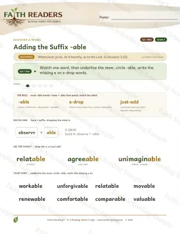 5th Grade vocabulary & word study worksheet — Adding The Suffix Able — Lesson (Practice 2)