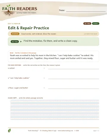 Grade 2 Grammar & Writing: Edit And Repair — worksheet preview