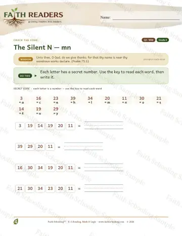 4th Grade phonics worksheet — Silent N Mn — Crack The Code (Practice 6)
