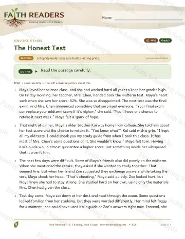 5th Grade reading comprehension worksheet — Reading Comprehension — Sequence And Cause (Practice 2) (Practice 2)