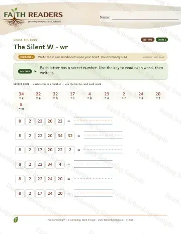 1st Grade phonics worksheet — Silent W Wr — Crack The Code (Practice 5)