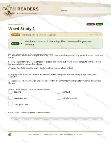 3rd Grade vocabulary & word study worksheet — Vocabulary — Word Meaning (Practice 1) (Practice 4)