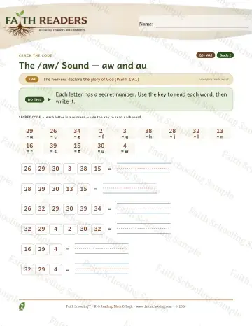 2nd Grade phonics worksheet — The AW AU Sound — Crack The Code (Practice 3)