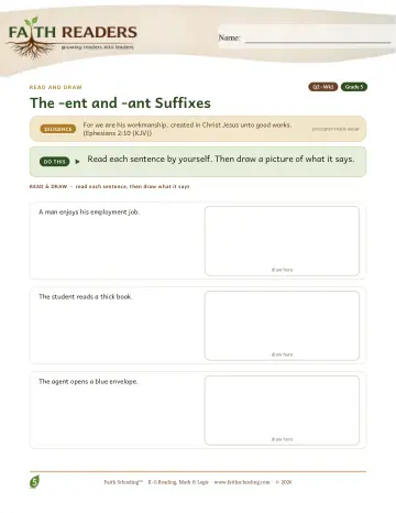 Grade 5 Vocabulary, Morphology & Word Study: Ent Ant Suffix — worksheet preview