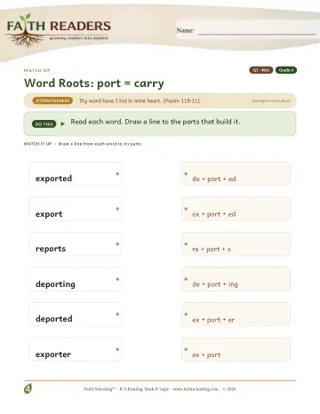 Word Roots Port Carry — Match Up (Practice 1)