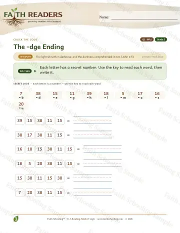 3rd Grade phonics worksheet — The Dge Ending — Crack The Code (Practice 1)
