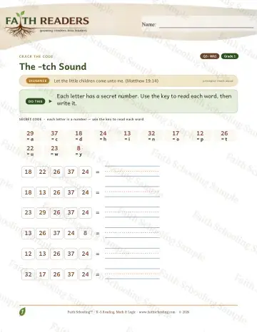 1st Grade phonics worksheet — The TCH Sound — Crack The Code (Practice 1)