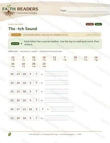 1st Grade phonics worksheet — The TCH Sound — Crack The Code (Practice 3)