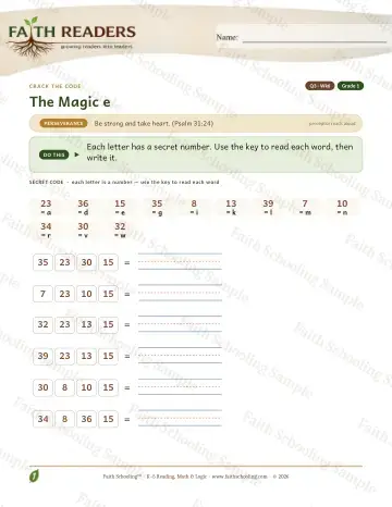 1st Grade phonics worksheet — The Magic E — Crack The Code (Practice 6)